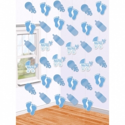 Dekoracja kurtyna Baby Boy niebieska na Baby Shower 6 szt 213 cm